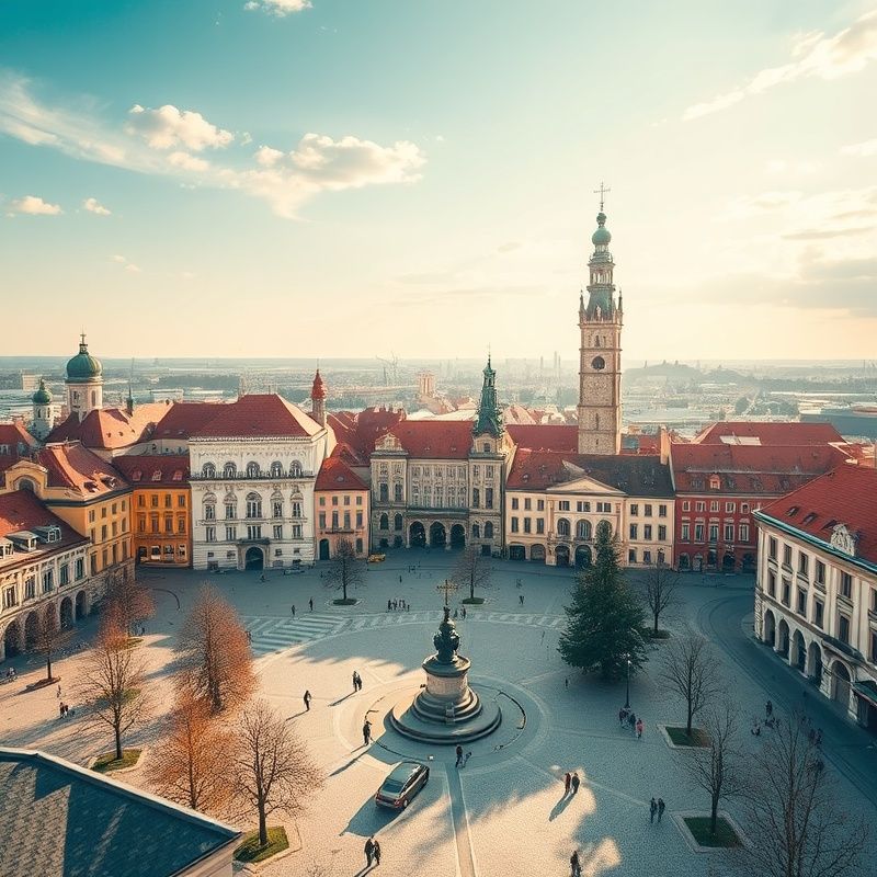 Ilustrace Náměstí Republiky v centru Plzně