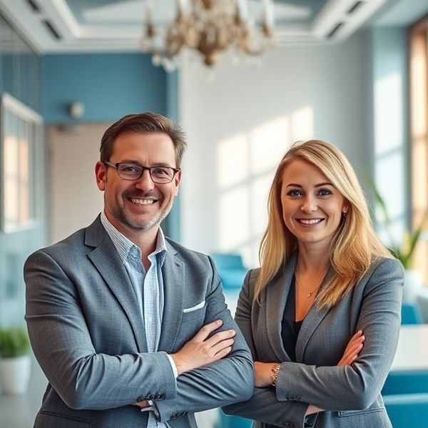 Dva finanční poradci v prosvětlené kanceláři Atelier Plzeň
